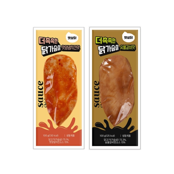 [햇살푸드] 더촉촉한 닭가슴살 핫양념치킨맛 8팩+숯불갈비맛 8팩