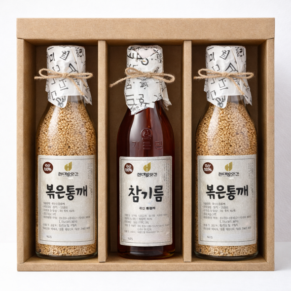 [복사]   [문경현대방앗간]100% 국산 참기름 볶은참깨  볶은참깨 3구선물세트 350ml