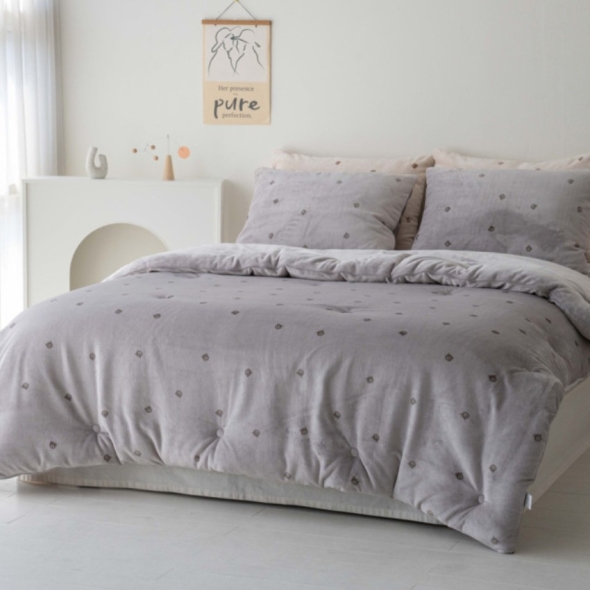 송화 곰돌이 극세사 차렵이불 정진기 방지 가공  국내생산 3가지 색상