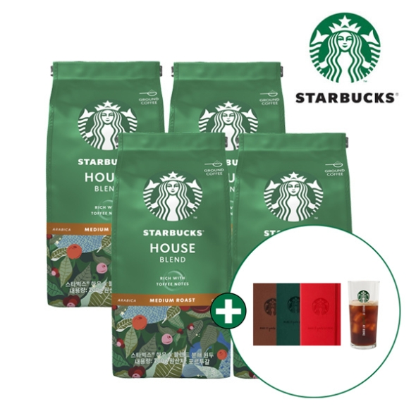 [스타벅스] 분쇄원두 200g 2개 (하우스 블렌드) + 스타벅스 아이스컵&노트 증정  (택)