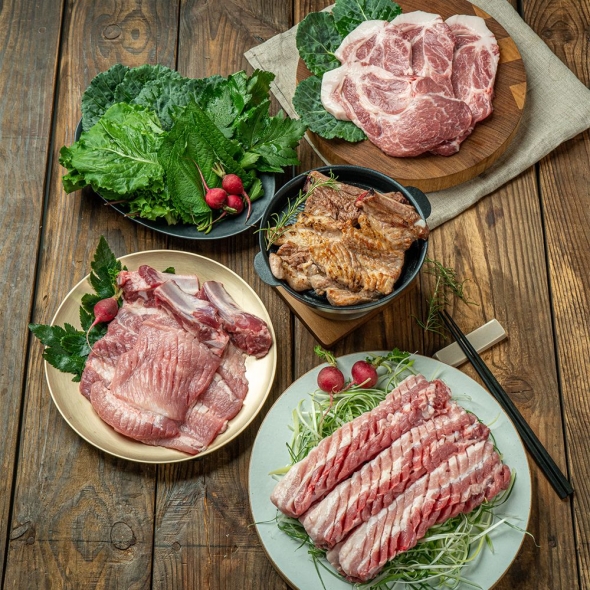 1+ 등급 무항생제 한돈 암돼지 생 삼겹살 목살 돼지고기 오겹살 대패삼겹살 항정상 가브리살  500g 300g 