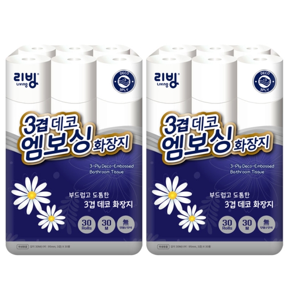 삼정펄프 리빙 3겹 데코엠보싱 30롤 x2