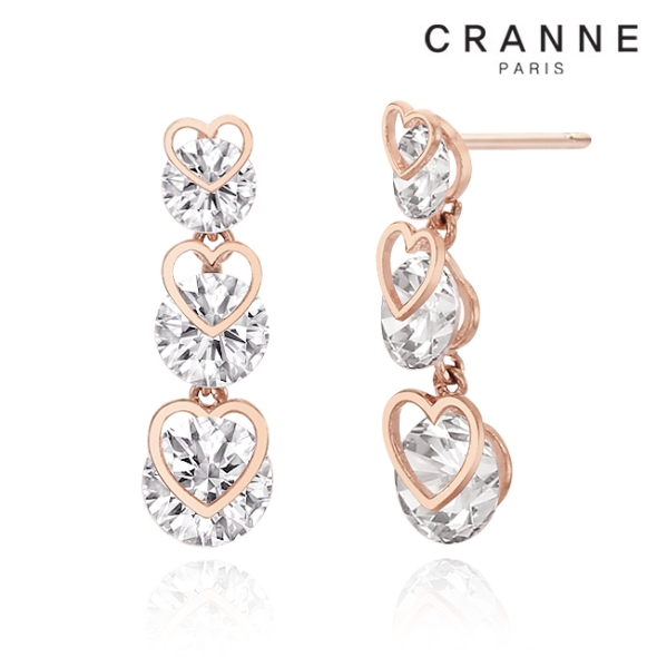 [만원의행복] 끄란느 하트 큐빅 3단 드롭 귀걸이 C24EB321