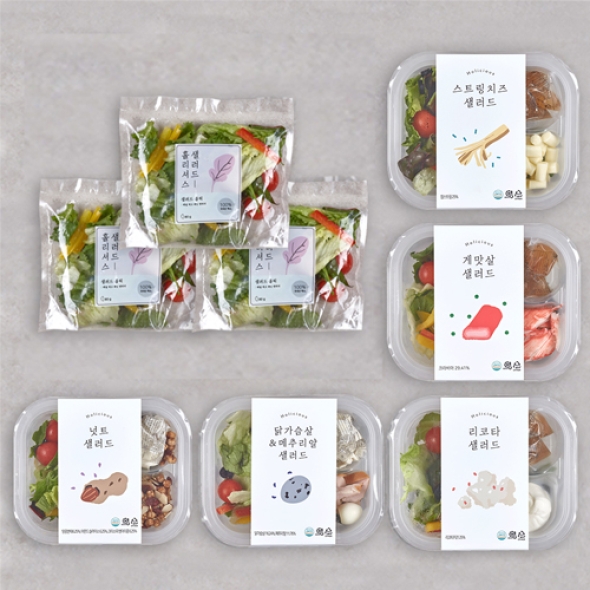 홀리셔스 영양&칼로리 밸런스 한 끼 샐러드 5종+간편 파우치 샐러드 3팩