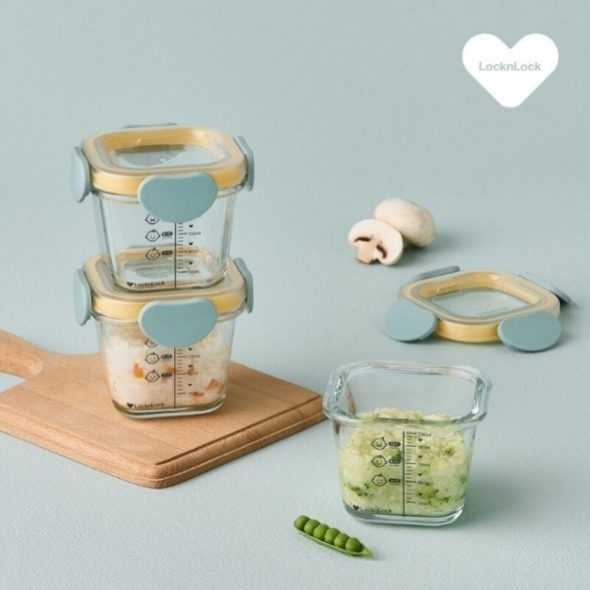 [락앤락] 리틀럽 디어 이유식용기 정사각 밀폐캡 260ml 3P(라벤더/스카이블루)