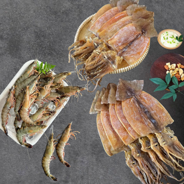 [캠핑용] 블랙타이거새우+마른오징어