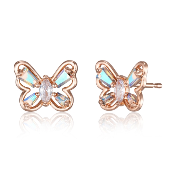 끄란느 14K GF 레인보우 스톤 나비 귀걸이 C24EGF203 로즈골드