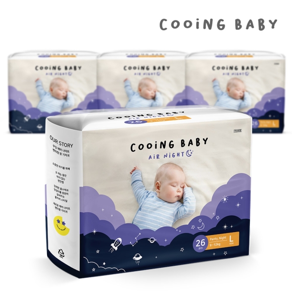 [보름데이]쿠잉 에어나이트 풀잠 팬티기저귀 대형 26매 x 4팩