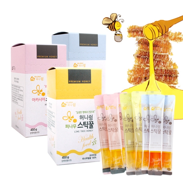 [강원양봉] 프리미엄 아카시아/야생화/피나무 스틱꿀 각1박스(총3박스) (박스당15gx30개입)