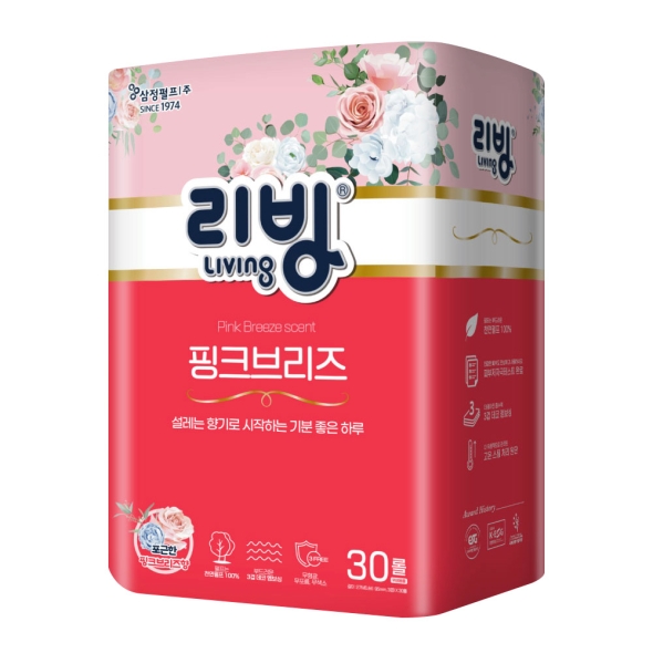 [삼정펄프]리빙 핑크브리즈 천연펄프 3겹 30M 화장지(향) 30롤