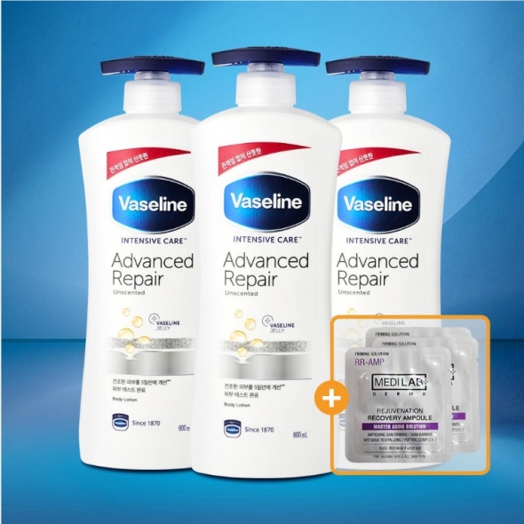 바세린 어드밴스드 리페어 무향 바디로션 600ml 3개 