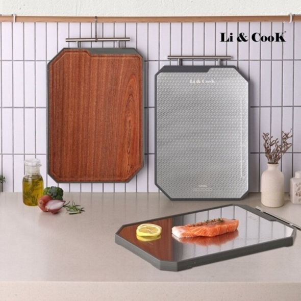 리앤쿡 네오클래식 스텐앤우드 양면 커팅보드 스테인리스 천연우드 소재