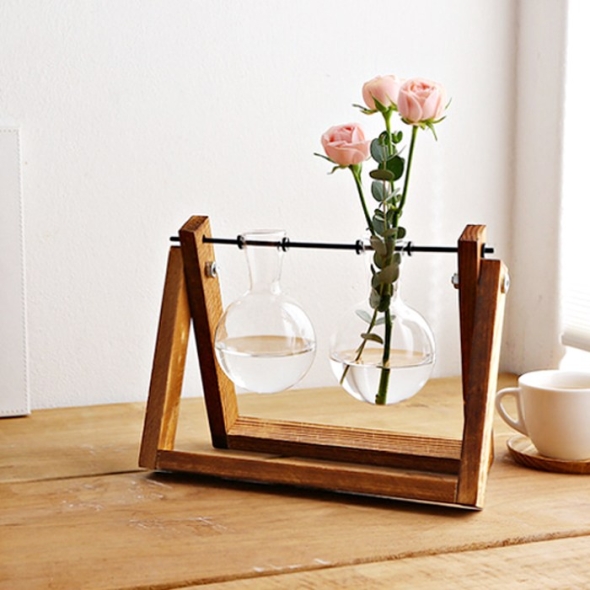 [만원의행복] 네이처드림 원목 스윙 유리꽃화병 2구