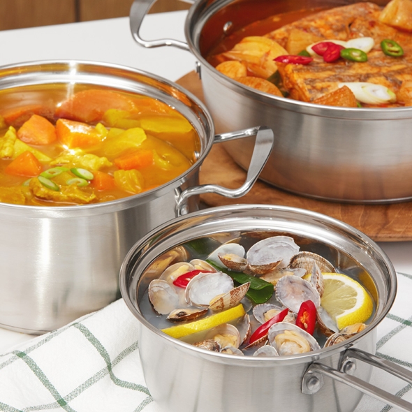 [키친플래그] 스테인레스 30 4 냄비  3종 세트(16편수, 20양수, 24양수) /인덕션경용