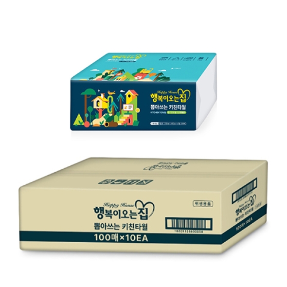 [보름데이][행복이오는집] 천연펄프 팝업_키친타월  3겹 100매 *10세트