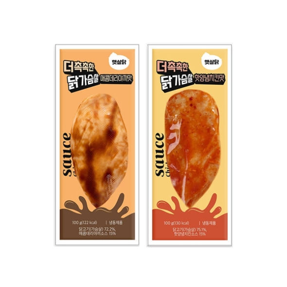 [햇살푸드] 더촉촉한 닭가슴살 매콤데리야끼맛 8팩+핫양념치킨맛 8팩