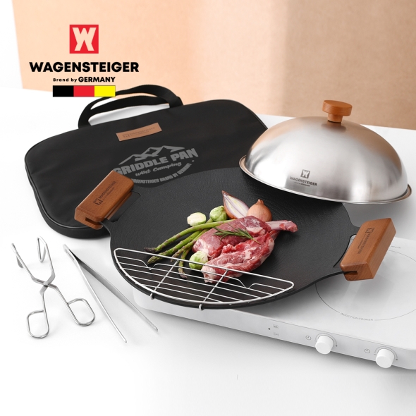 바겐슈타이거 그리들 시리즈 세트 9호_블랙(그리들 36cm+토트백+우드손잡이 2pcs+그리들망 28cm+스텐 레스팅커버 28cm+퓌어집게+가위형집게)