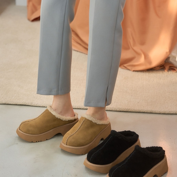 [개성시대] 국내산 여성 6cm 통굽 털슬리퍼 300g 데일리
