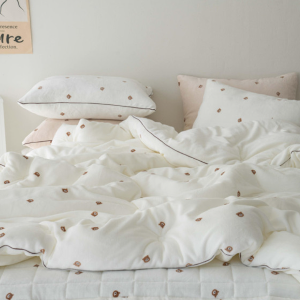 송화 곰돌이 극세사 차렵이불 정진기 방지 가공  국내생산 3가지 색상