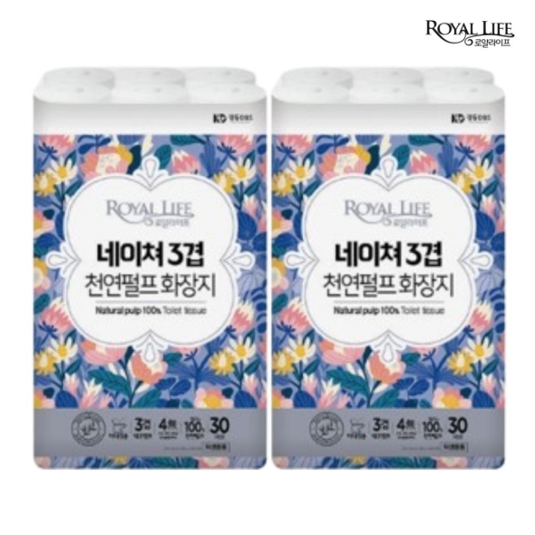   100% 천연펄프_로얄라이프 네이쳐 3겹 27M X (30롤+30롤) 총 60롤