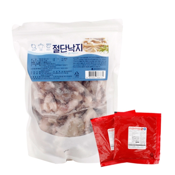 [동방유통] 냉동 손질 절단 낙지 1팩/2팩/3팩 (팩당1kg/주꾸미2봉+소스2봉) HACCP인증