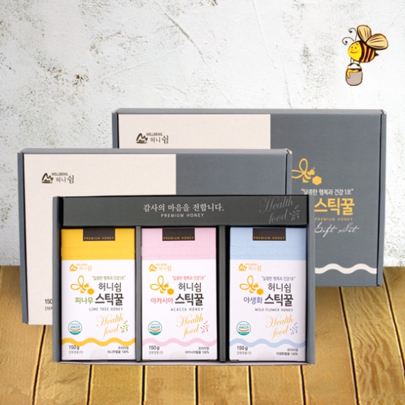 [강원양봉] 프리미엄 20입 3종스틱꿀 선물세트 (아카시아/야생화/피나무꿀15gx20개입 각1박스)/쇼핑백포함