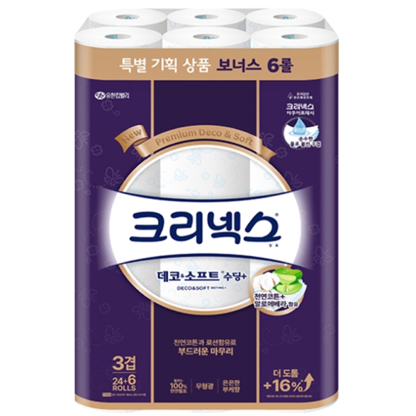 [크리넥스] 데코소프트 수딩플러스 3겹 25m 30롤