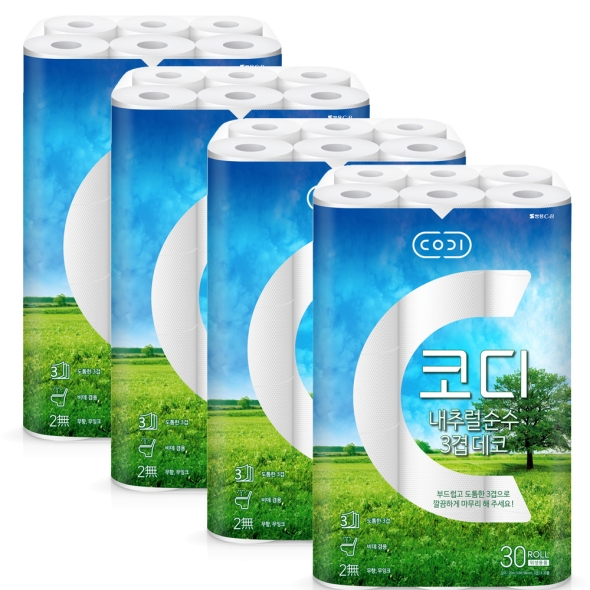 [코디]  쌍용 CODI 코디 내추럴 순수 데코 3겹 20m 30롤 x 4
