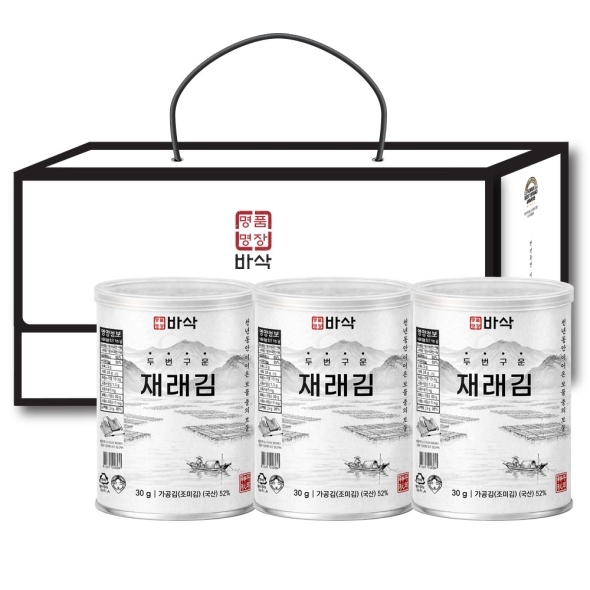 3캔 두번구운 재래김 캔김 명품명장 바삭  조미김 명절 선물 세트 국내산 설날