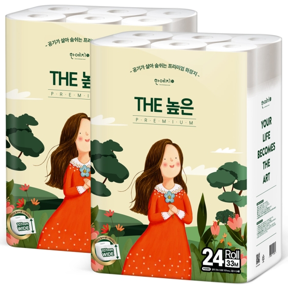 한예지 천연펄프 3겹 THE 높은 화장지 33m 24롤 2팩