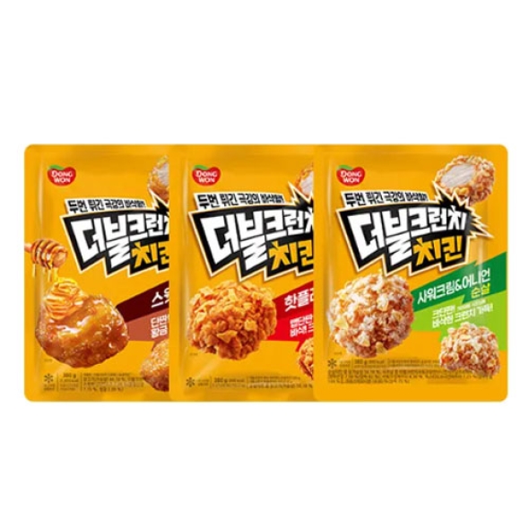 [동원] 더블크런치 스윗허니 순살치킨+핫플레이크 시즈닝치킨+사워크림&어니언 시즈닝치킨 (총 380g*3) (003911367)
