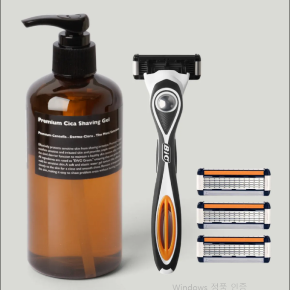 [레이지소사이어티] 프리미엄 면도 세트 (면도핸들 + 5중날 4개입 + 프리미엄 시카 쉐이빙 젤 300ml)