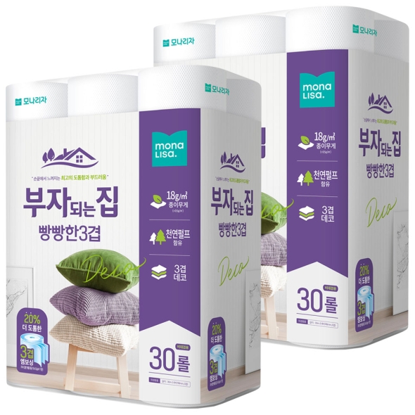 모나리자 부자되는집 빵빵한3겹 30m*30롤 2팩
