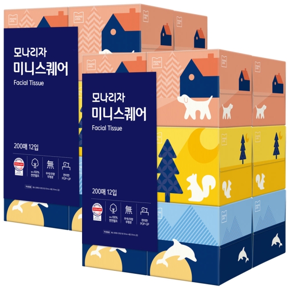 모나리자 미니스퀘어 각티슈200매* 12입 2팩