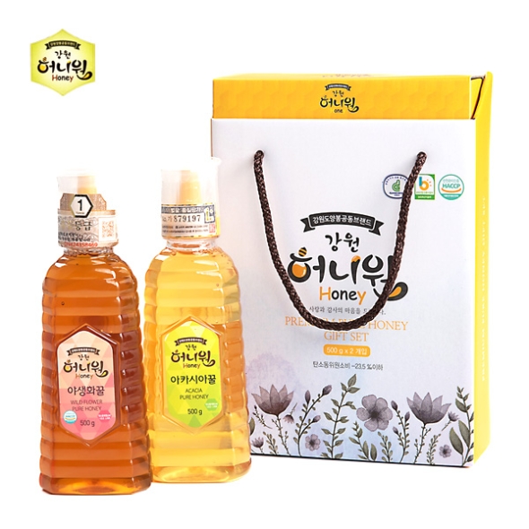 [명절특선][허니원] 벌꿀 혼합2종 선물세트(아카시아벌꿀500g+야생화벌꿀500g/튜브)