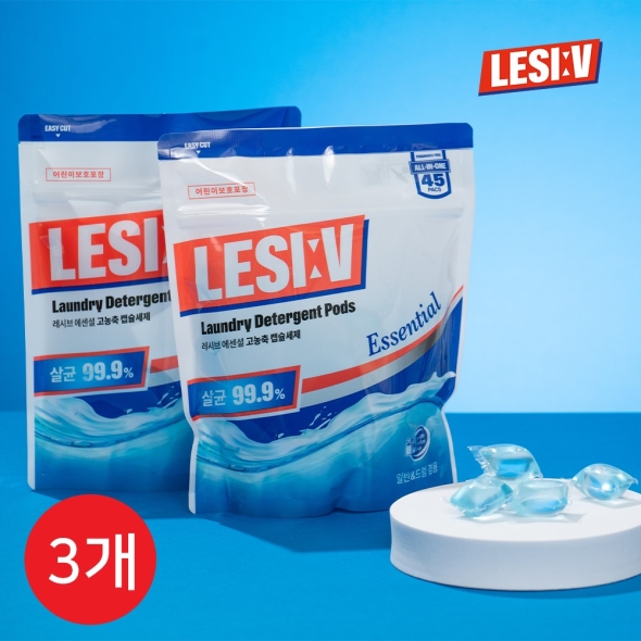 [레시브] 6in1 에센셜 프리미엄 세탁 캡슐 세제 45개입 / 3개 (유통기한임박)