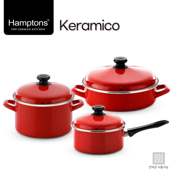 햄튼 케라미코 법랑(HEL-RED) 냄비 (3종-18편수+20깊은 양수+24전골)