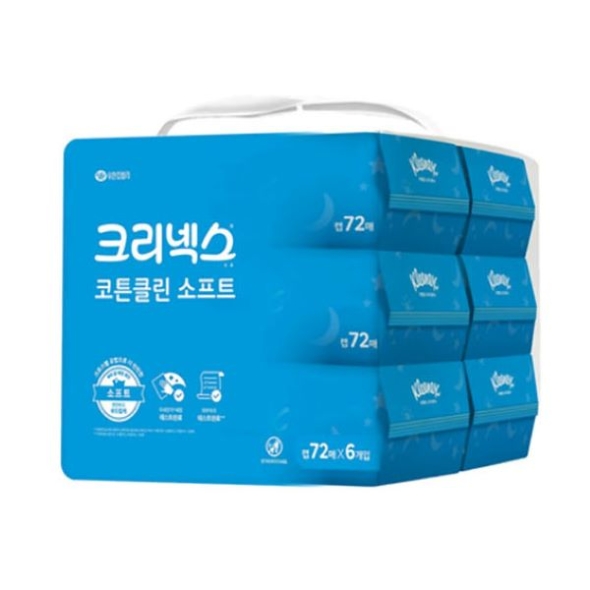 [크리넥스] 코튼클린 소프트 물티슈 캡형 72매x6입