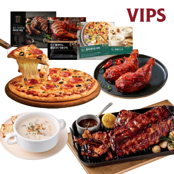 [VIPS] 빕스 매콤 파티팩 4종세트 (오리지널폭립+볼케이노통닭다리직화구이+콤비네이션피자+양송이스프)