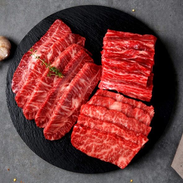 [바라봄] 초이스등급 소고기모듬구이 600g/800g(갈비살,부채살,차돌박이,우삼겹)