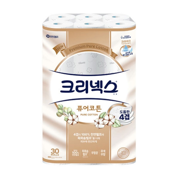 [크리넥스] 퓨어코튼 4겹데코 25m 30롤