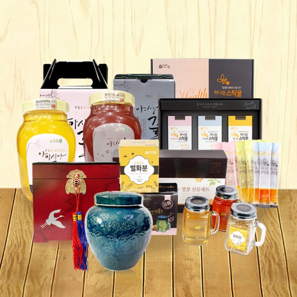 [명절특선] [강원양봉] 프리미엄 아카시아 야생화 벚꽃밤꽃 벌꿀 스틱/핸들컵/도자기꿀세트 선물전(11품목)