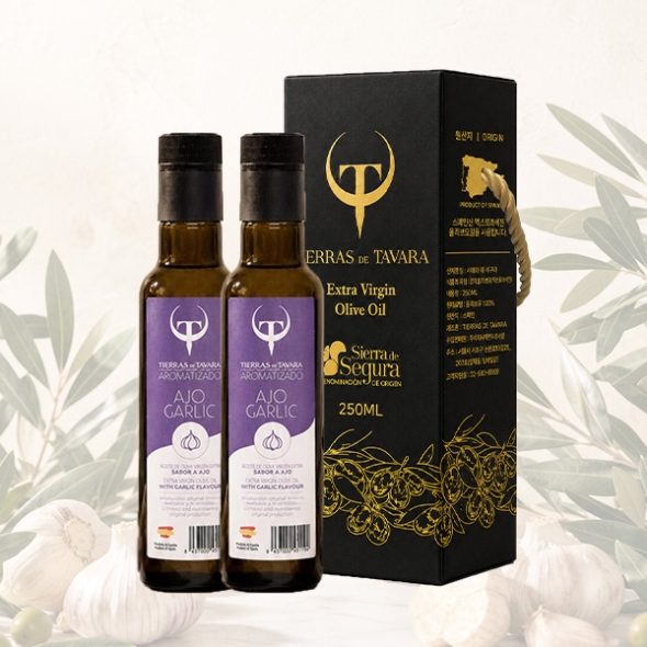 [TIERRAS DE TAVARA] 갈릭향 초저산도엑스트라버진  유기농올리브오일 2종세트 (250ml*2병)(케이스포함)