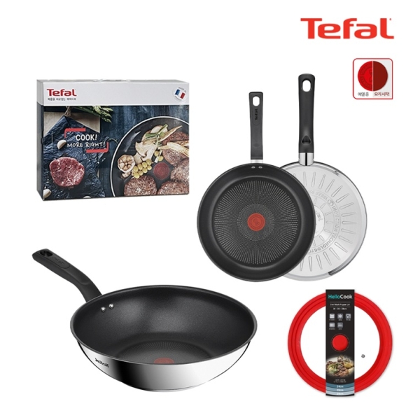 테팔 딜리셔스 IH 프라이팬 24cm + 28cm 궁중팬 28cm 멀티뚜껑(레드) 티타늄 코팅 스테인리스 스틸