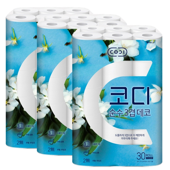 [코디]  쌍용 CODI 코디 순수 데코 3겹 27m 30롤 x 3 (90롤)