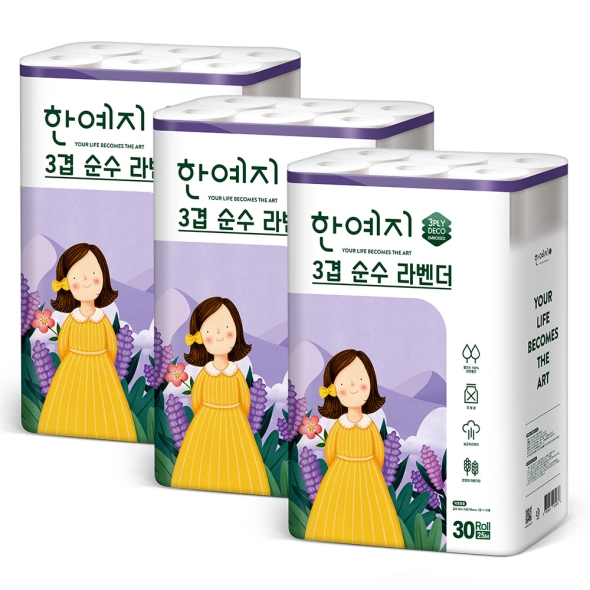 한예지 3겹 라벤더 25M 30롤 (3팩)