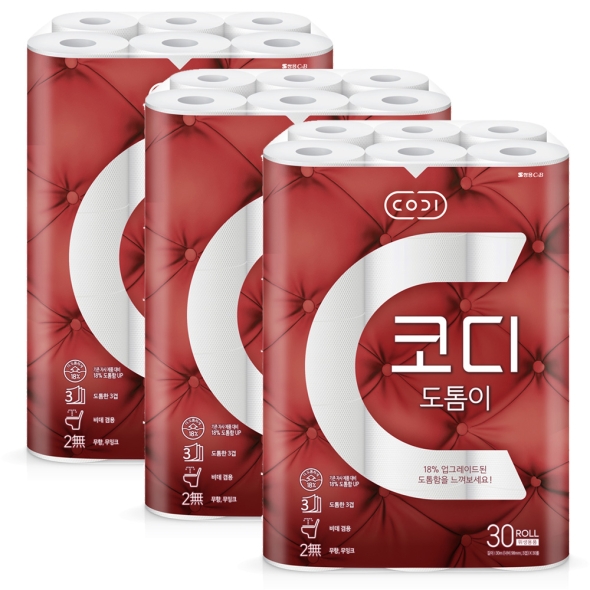 [코디]  쌍용 CODI 코디 도톰이 3겹 30m 30롤 x 3
