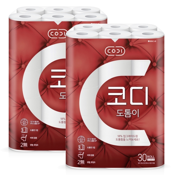[코디]  쌍용 CODI 코디 도톰이 3겹 30m 30롤 x 2