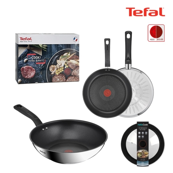 테팔 딜리셔스 IH 프라이팬 24cm + 28cm 궁중팬 28cm 멀티뚜껑(블랙) 티타늄 코팅 스테인리스 스틸