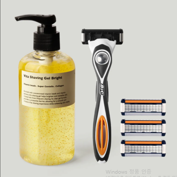 [레이지소사이어티] 비타 쉐이빙젤 면도세트 (면도핸들 + 5중날 4개입 + 비타 쉐이빙 젤 브라이트 250ml)
